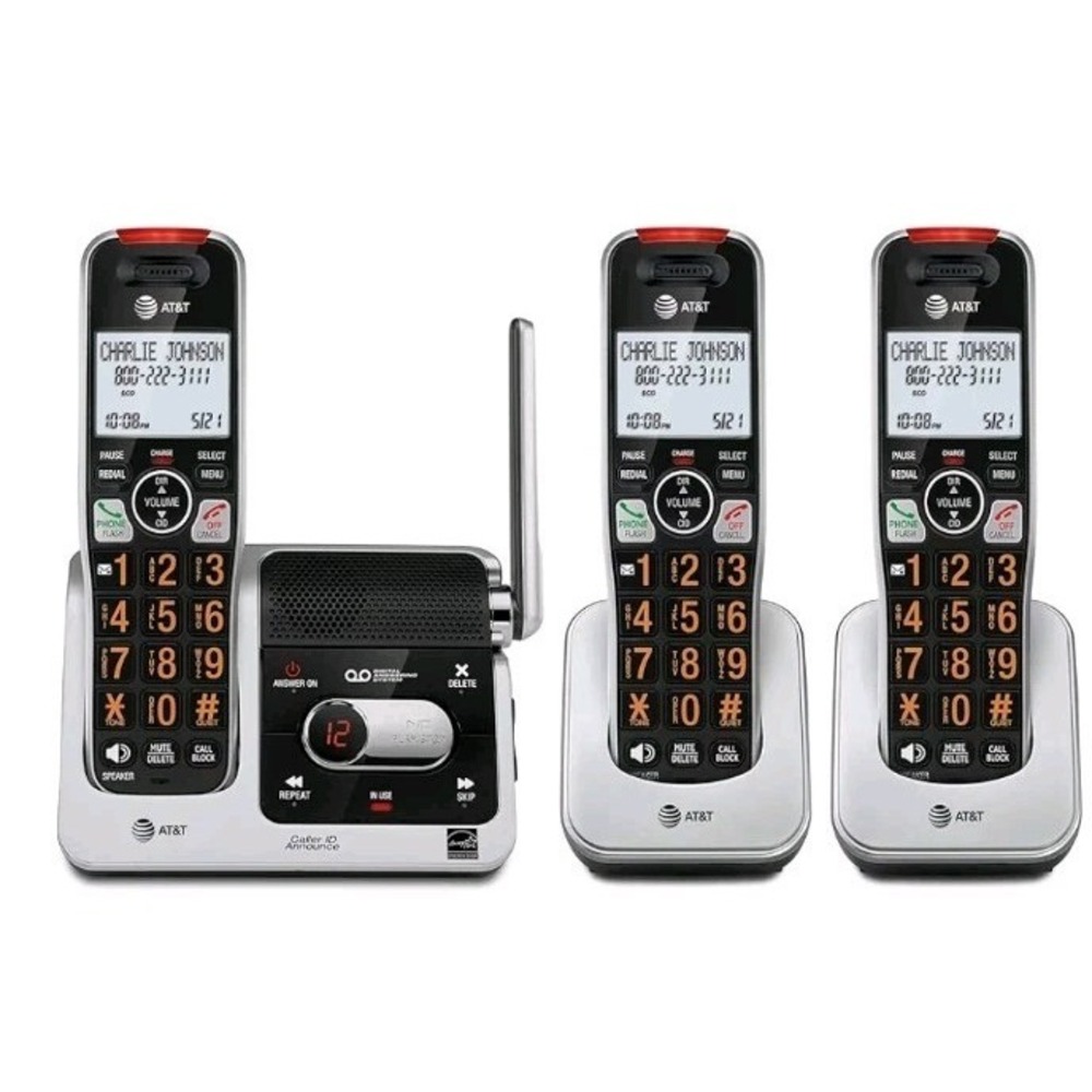 AT&T BL102-3 DECT‎ 6.0 5-Handset Cordless Phone for 3 Handset, Silver/Black